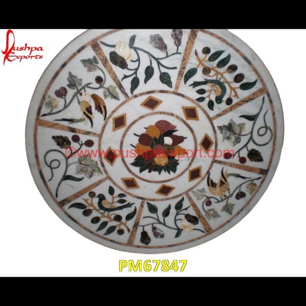 Round White Marble Pattern Inlay Table Top PM67847 pietra dura dining table,pietra dura cabinet,pietra dura box,pietra dura art,mughal pietra dura,stone inlay globe,stone for inlay,pietre dure,pietra dura table,pietra dura,marble m.jpg