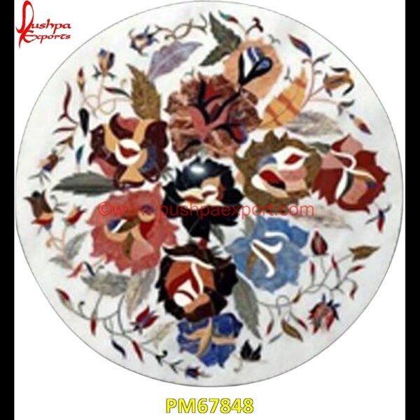 Flower Design Inlay Natural White Marble Round Table Top PM67848 pietra dura cabinet,pietra dura box,pietra dura art,mughal pietra dura,stone inlay globe,stone for inlay,pietre dure,pietra dura table,pietra dura,marble medallions,marble inlay ta.jpg