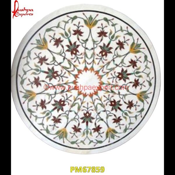 Round Shaped Inlay White Marble Coffee Table Top PM67859 marble inlay,marble floor medallions,brass inlay marble tile,white marble inlay table tops,travertine mosaic medallion,taj mahal inlay stones,stone wood inlay,stone inlay work,ston.jpg