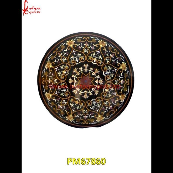 Antique Round Black Marble Inlay Table Top PM67860 marble floor medallions,brass inlay marble tile,white marble inlay table tops,travertine mosaic medallion,taj mahal inlay stones,stone wood inlay,stone inlay work,stone inlay table.jpg