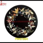 Black Marble Table Top With Inlay Of Floral Design