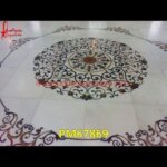 Round Flower Motif White Marble Floor Medallion