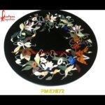 Motif Inlay Black Marble Round Coffee Table Top