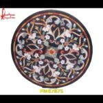 Round Shaped Black Marble Motif Inlay Table Top