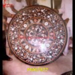 Round Shaped Inlay Black Marble Stone Table Top