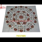 Red Flower Design Pietra Dura White Marble Table Top