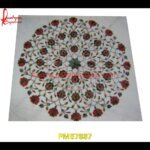 Flower Design Inlay White Marble Foyer Medallion