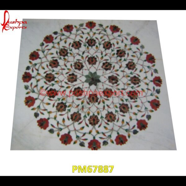 Flower Design Inlay White Marble Foyer Medallion PM67887 mughal pietra dura,mosaic marble medallions,metal inlay in stone,medallion marble floor decor,marble tile medallions,marble mosaic medallion,marble medallion floor tile,marble inla.jpg