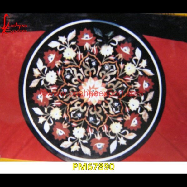 Round Inlaid Black Marble Table Top PM67890 medallion marble floor decor,marble tile medallions,marble mosaic medallion,marble medallion floor tile,marble inlay work taj mahal,marble inlay work in jaipur,marble inlay work ag.jpg