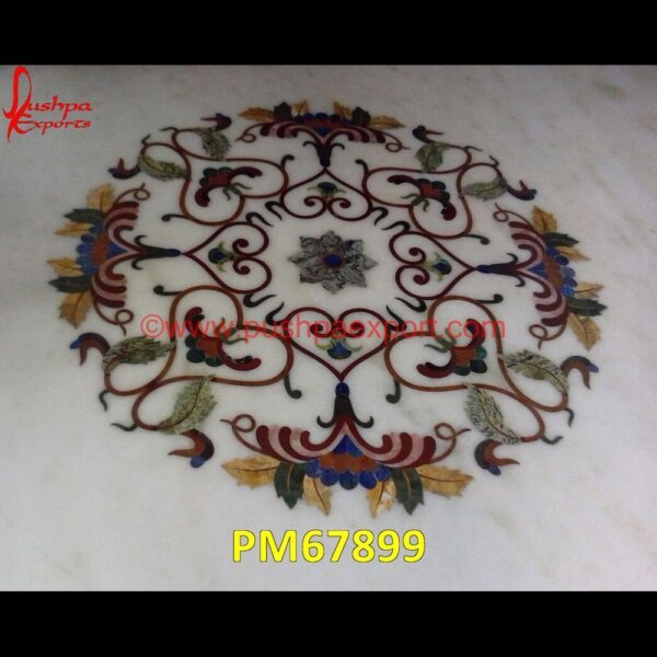 Round White Marble Table Top With Floral Inlay Work PM67899 marble inlay tiles,marble inlay table tops,marble inlay panel,marble inlay medallion,marble inlay handicrafts,marble inlay furniture,marble inlay flooring italy,marble inlay floor,.jpg