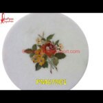 Flower Design Inlay Round White Marble Medallion