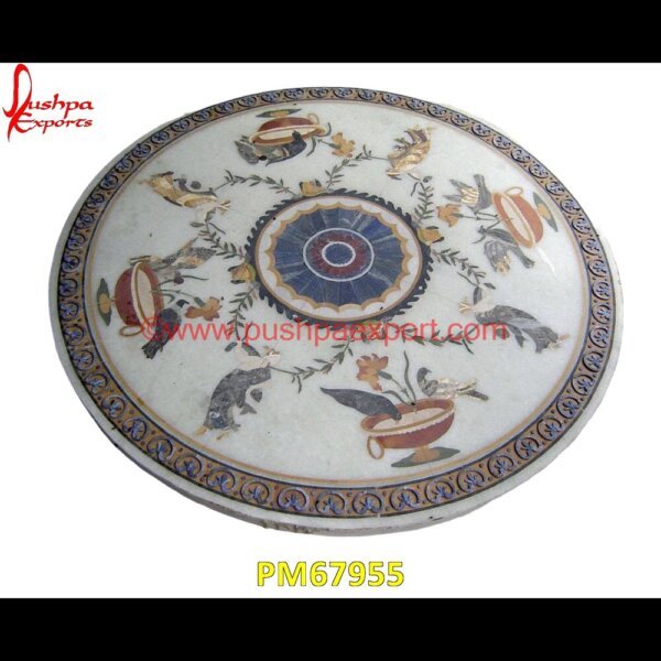 Art Inlay Round White Marble Table Top PM67955 mughal pietra dura,stone inlay globe,stone for inlay,pietre dure,pietra dura table,pietra dura,marble medallions,marble inlay tables,marble inlay,marble floor medallions,brass inla.jpg