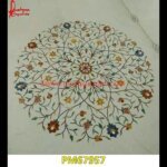 Tiny Inlay Work Round White Marble Table Top