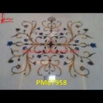 Motif Inlay Round White Marble Table Top