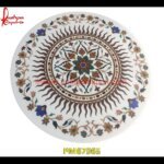 Round Shaped White Marble Inlay Table Top