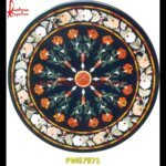 Red Flower Design Inlay Black Marble Round Table Top