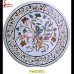 Floral Inlay Round White Marble Table Top