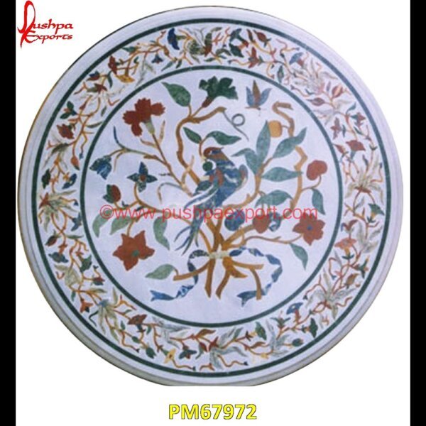 Floral Inlay Round White Marble Table Top PM67972 stone inlay furniture,stone inlay flooring,stone inlay coffee table,stone inlay art,stone floor inlays,pietra dura technique,pietra dura taj mahal,pietra dura table top,pietra dura.jpg