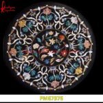 Black Marble Stone Inlay Round Table Top