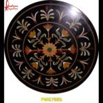 Round Inlay Black Marble Stone Table Top