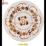 White Marble Floral Inlay Round Table Top