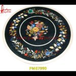 Black Marble Floral Pietra Dura Round Medallion