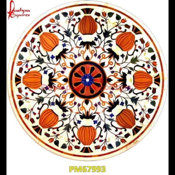 White Marble Floral Pietra Dura Round Medallion PM67993 metal inlay in stone,medallion marble floor decor,marble tile medallions,marble mosaic medallion,marble medallion floor tile,marble inlay work taj mahal,marble inlay work in jaipur.jpg