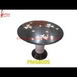 Motif Inlay Black Marble Stone Round Table Top