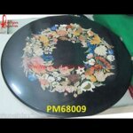 Motif Inlay Black Marble Round Table Top For Desk