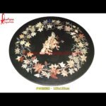 Floral Inlay Black Marble Round Shape Table Top