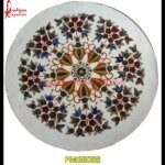 Flower Design Inlay Round White Marble Table Top For Desk