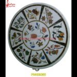 White Marble Pietra Dura Round Table Top