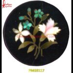 Flower Design Inlay Black Marble Round Coffee Table Top