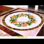 Round Flower Design Inlay White Marble Floor