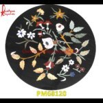 Flower Motif Inlay Round Black Marble Table Top