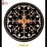 Motif Inlay Round Black Marble Dining Table Top