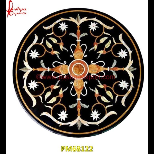 Motif Inlay Round Black Marble Dining Table Top PM68122 marble inlay chess board,marble inlay box,marble inlay border,marble inlay art,marble foyer medallion,marble floor inlay designs,stone inlay globe,stone for inlay,pietre dure,pietr.jpg