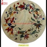 Flower Motif Inlay Round Italian Marble Table Top