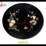 Flower Pietra Dura Round Black Marble Table Top