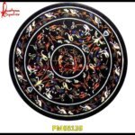 Black Marble Inlay Round Shaped Dining Table Top