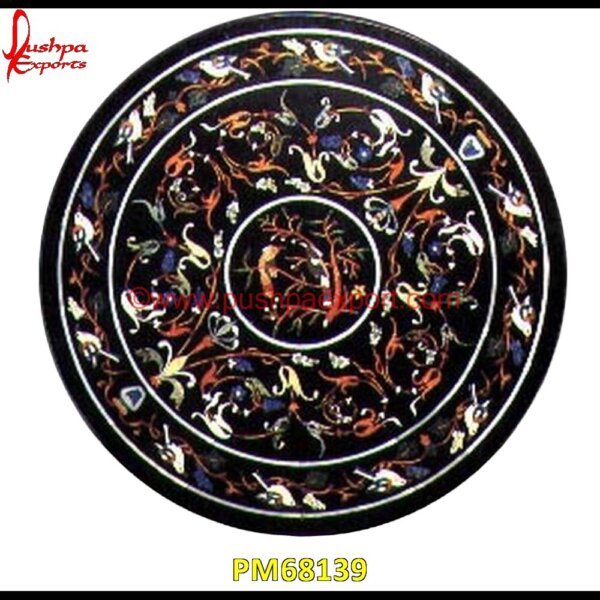 Black Marble Inlay Round Shaped Dining Table Top PM68139 travertine mosaic medallion,taj mahal inlay stones,stone wood inlay,stone inlay work,stone inlay table tops,stone inlay furniture,stone inlay flooring,stone inlay coffee table,ston.jpg