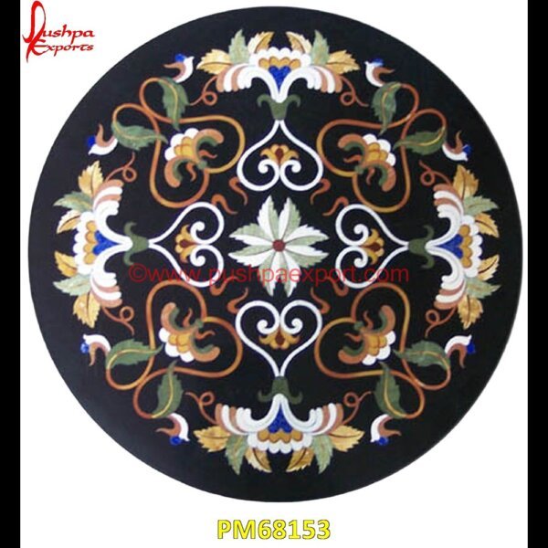 Flower Art Inlay Black Marble Round Table Top PM68153 pietra dura marble table tops,pietra dura inlays,pietra dura india,pietra dura in india,pietra dura furniture,pietra dura for sale,pietra dura dining table,pietra dura cabinet,piet.jpg