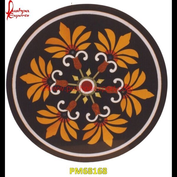 Round Black Marble Table Top With Inlay PM68168 pietra dura,marble medallions,marble inlay tables,marble inlay,marble floor medallions,brass inlay marble tile,white marble inlay table tops,travertine mosaic medallion,taj mahal i.jpg