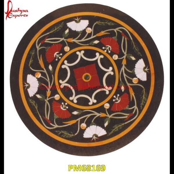 Floral Inlay Art Black Marble Table Top PM68169 marble medallions,marble inlay tables,marble inlay,marble floor medallions,brass inlay marble tile,white marble inlay table tops,travertine mosaic medallion,taj mahal inlay stones,.jpg