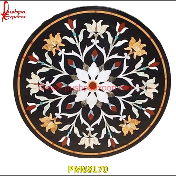 Pichakari Art Black Marble Round Table Top PM68170 marble inlay tables,marble inlay,marble floor medallions,brass inlay marble tile,white marble inlay table tops,travertine mosaic medallion,taj mahal inlay stones,stone wood inlay,s.jpg