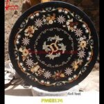 Traditional Design Inlay Round Black Marble Table Top