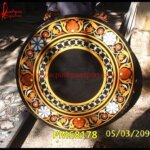 Handmade Round Black Marble Table Top With Floral Inlay