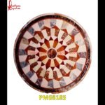 Geometrical Pattern Overlay Round Marble Stone Table Top