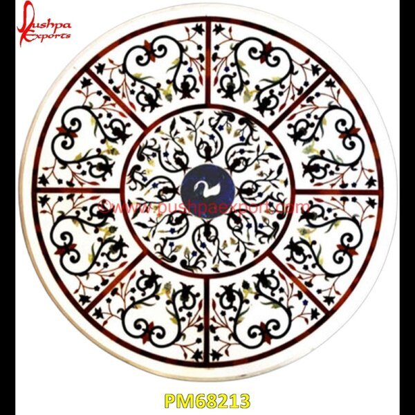 Round White Marble Inlaid Table Top PM68213 marble inlay panel,marble inlay medallion,marble inlay handicrafts,marble inlay furniture,marble inlay flooring italy,marble inlay floor,marble inlay elephant,marble inlay dining t.jpg