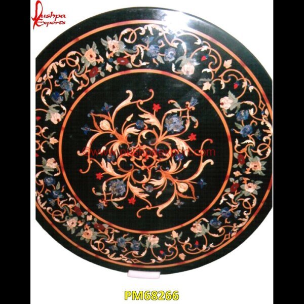 Pattern Inlay Round Black Marble Table Top PM68266 pietra dura art,mughal pietra dura,stone inlay globe,stone for inlay,pietre dure,pietra dura table,pietra dura,marble medallions,marble inlay tables,marble inlay,marble floor medal.jpg